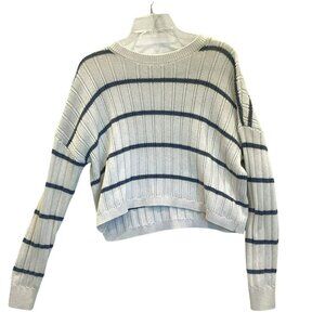 Aeropostale Cropped Sweater Cotton Pullover Women's Sz XL White Blue Stripe